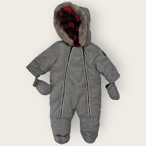 Canadiana 3-6 Month Gray Baby Snowsuit with Red Plaid Lining